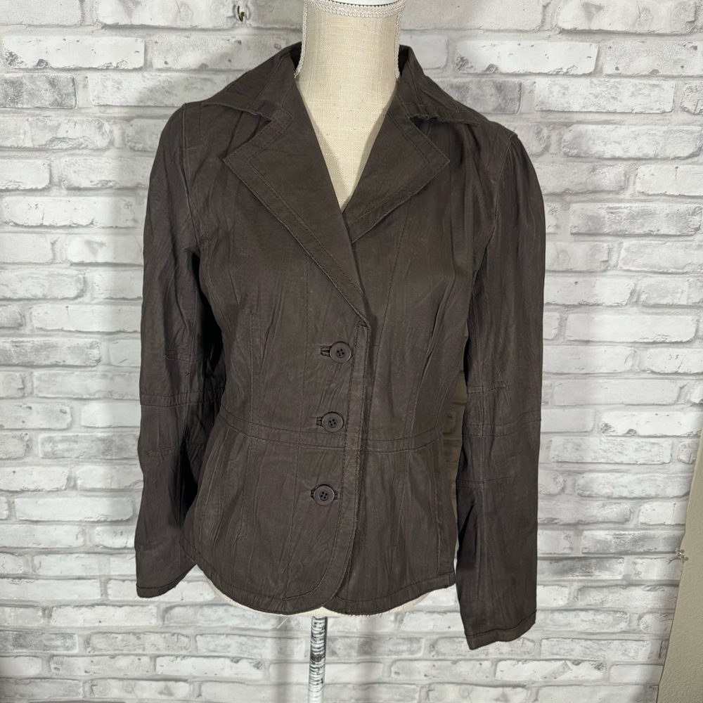 Vintage Tapemeasure Brown Leather Button Up Jacket